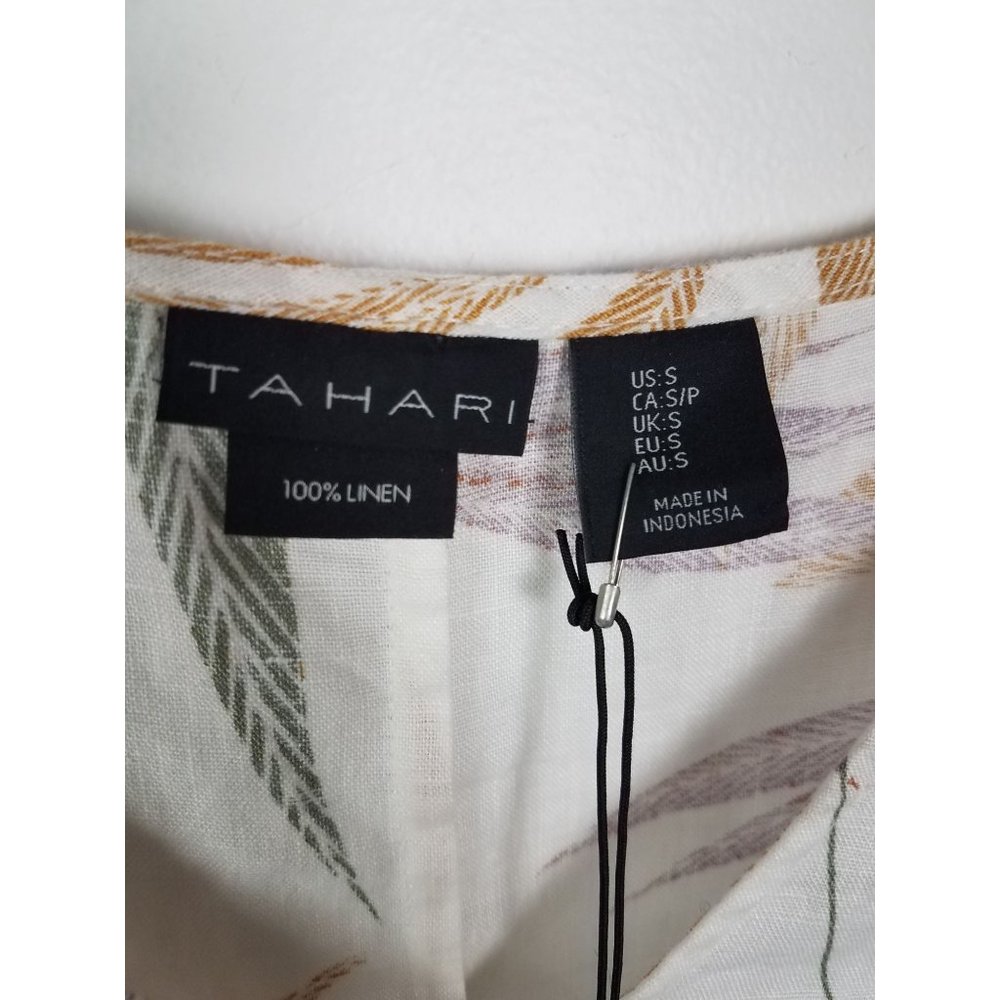 Tahari Women's Sz. S 100% Linen Tropical Palm Flutter Sleeve Dress NWT - Picture 2 of 7
